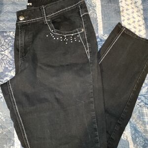 Lane Bryant Dark Blue Skinny Jeans with White Stitching